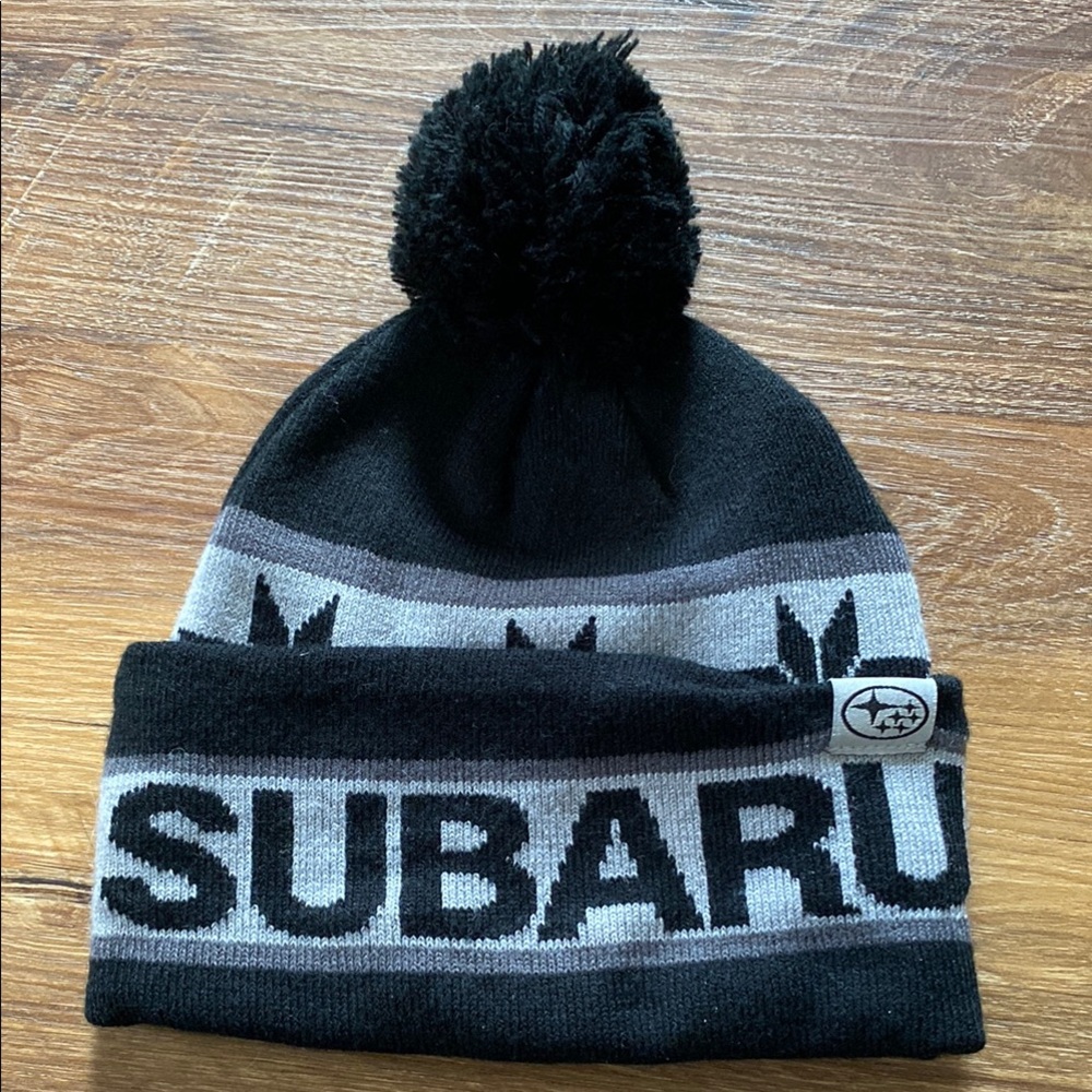 Subaru Black and Gray Pom Pom Beanie